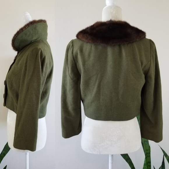 VTG 50s Branell Mink Collar Cropped Suit Jacket - Picture 6 of 16